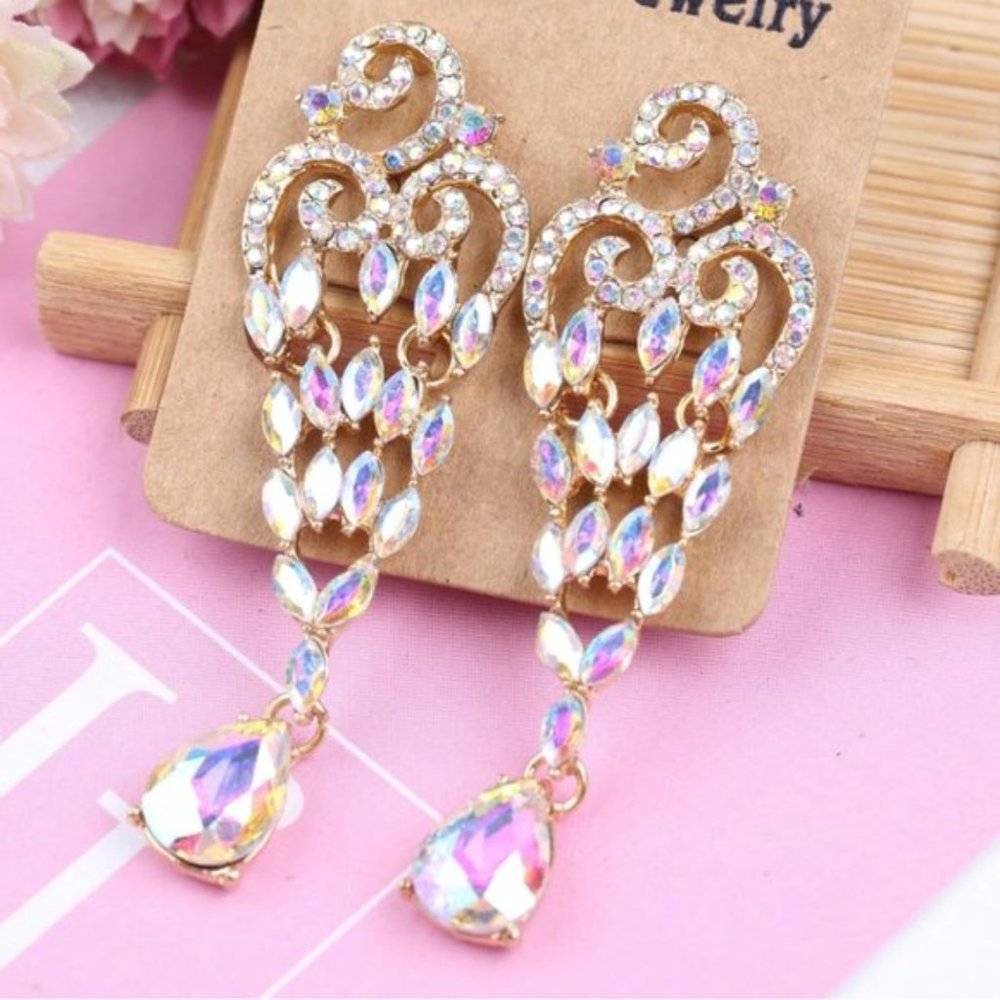 SOLD   AB Crystal Occasion Earrings - Picture 3 of 4